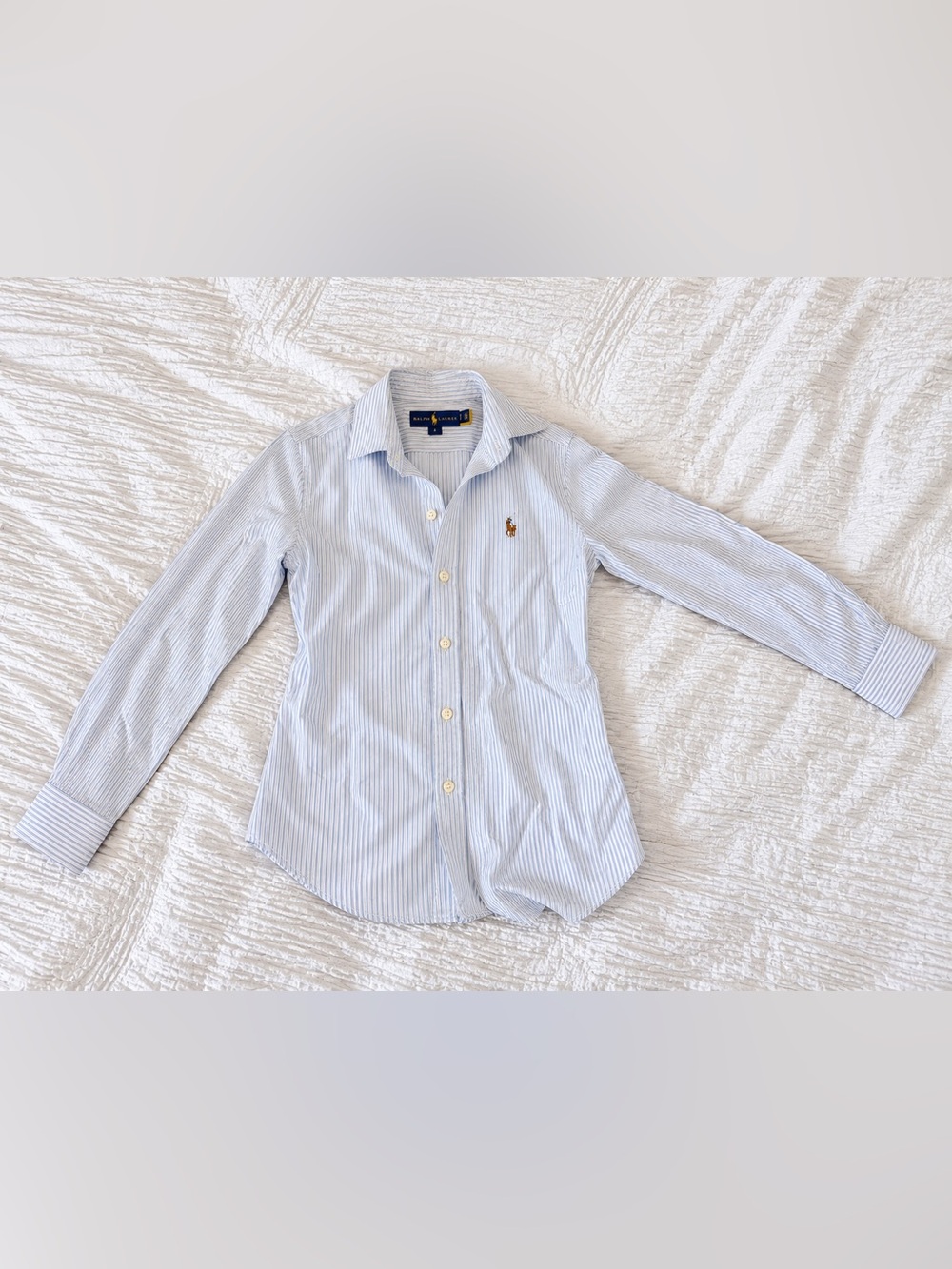 Ralph Lauren Blue & White Striped Slim Fit Button Down Shirt